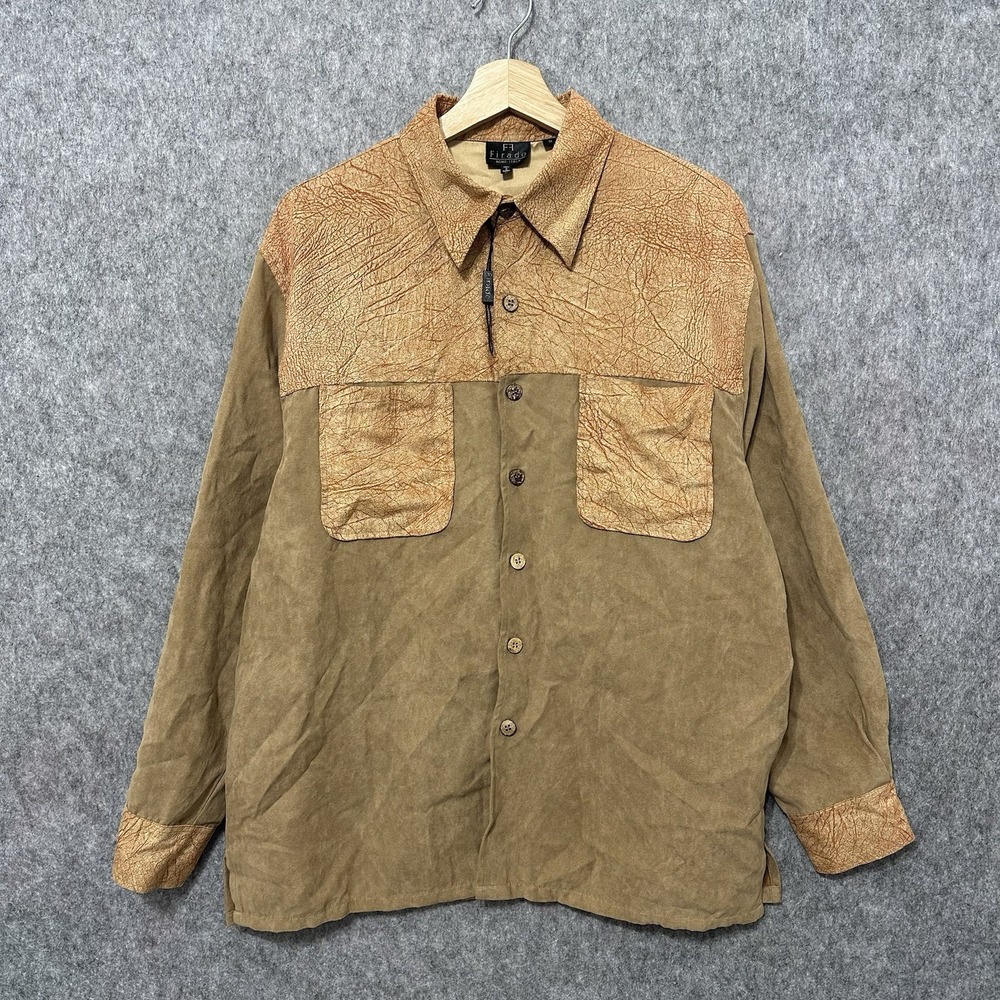 Vintage Firado Italy‎ Button Up Shirt Mens Small Faux Suede Leather Look Western